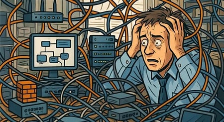 business man headache from complex IT